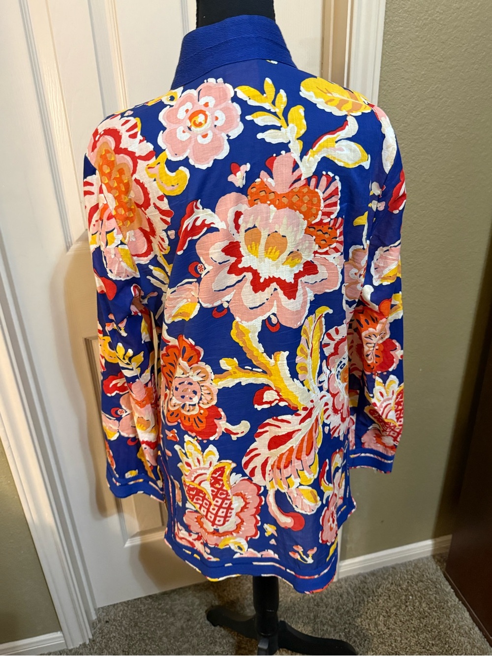Tory Burch Blue Floral Tunic with Pink, Yellow and Orange Accents - Picture 2 of 12